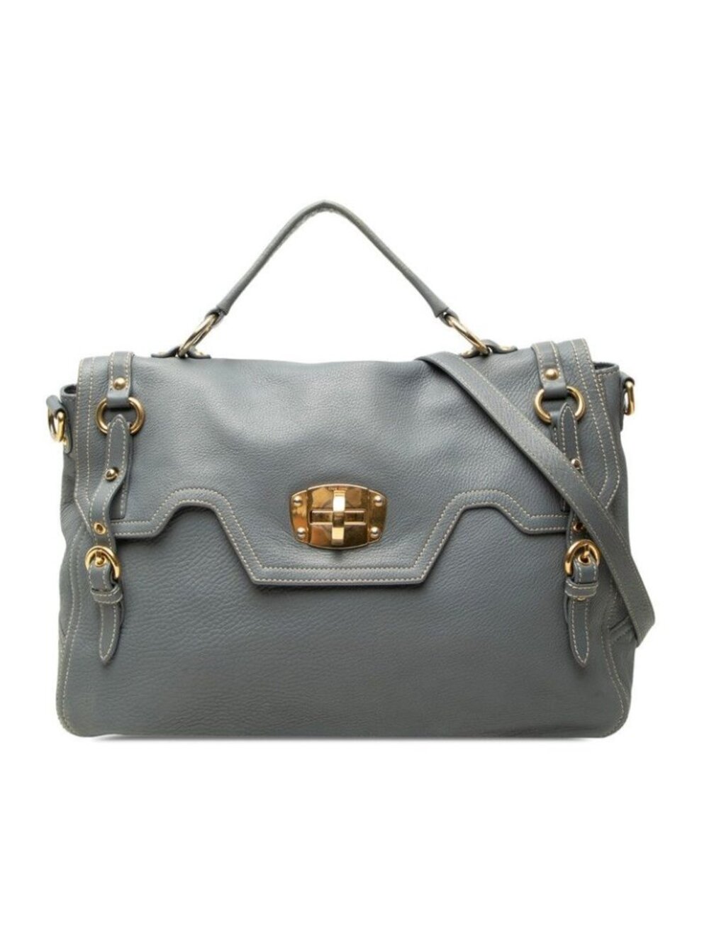 Miu Miu 2-Way Shoulder Bag Gray Blue Leather